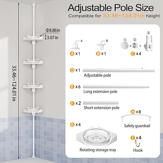 shuang qing 360° Rotating Corner Shower Caddy Tension Pole Organizer - Image 2