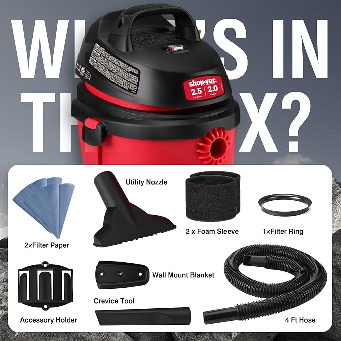 Shop-Vac 2.5 Gallon 2.0 Peak HP Wet/Dry Vacuum, Portable Compact Shop Vacuum - Image 7