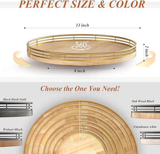 Farmhouse Oak 13" Lazy Susan Turntable Organizer - Image 5