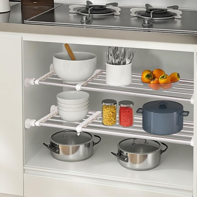 BAOYOUNI Tension Closet Shelf, Adjustable Storage Rack Separator | Wardrobe - Image 2