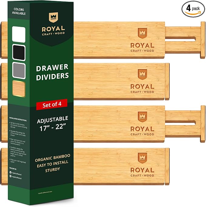 Bamboo Drawer Dividers Organizers, Adjustable Drawer Separator Splitters by ROYALCRAFTWOOD
