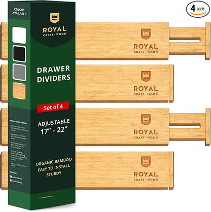 Bamboo Drawer Dividers Organizers, Adjustable Drawer Separator Splitters by ROYALCRAFTWOOD