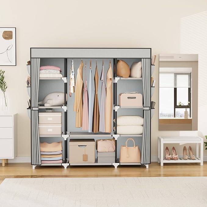 VTRIN Portable Closet Wardrobe for Hanging Clothes 57.3 Inch Large Capacity - Image 2