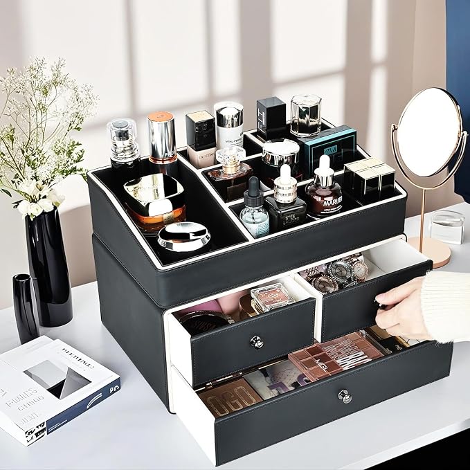KINGFOM 2 Tier PU Leather Makeup Organizer - Image 6