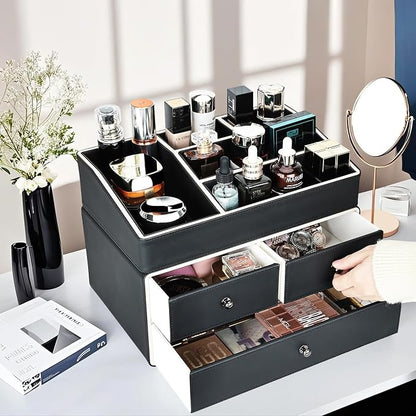 KINGFOM 2 Tier PU Leather Makeup Organizer - Image 6