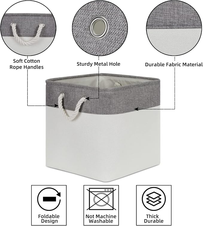 Bidtakay Fabric White Baskets for Shelves Set of 3 Cube Storage Large Organizer - Image 8