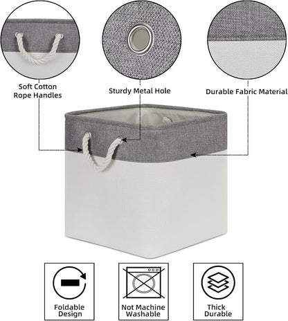 Bidtakay Fabric White Baskets for Shelves Set of 3 Cube Storage Large Organizer - Image 8