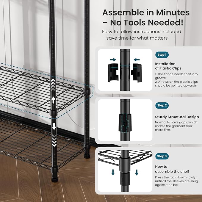 Garment Rack Heavy Duty Clothes Rack Adjustable Freestanding Metal Portable - Image 4