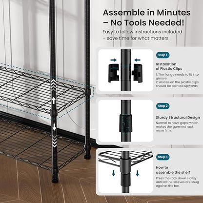 Garment Rack Heavy Duty Clothes Rack Adjustable Freestanding Metal Portable - Image 4