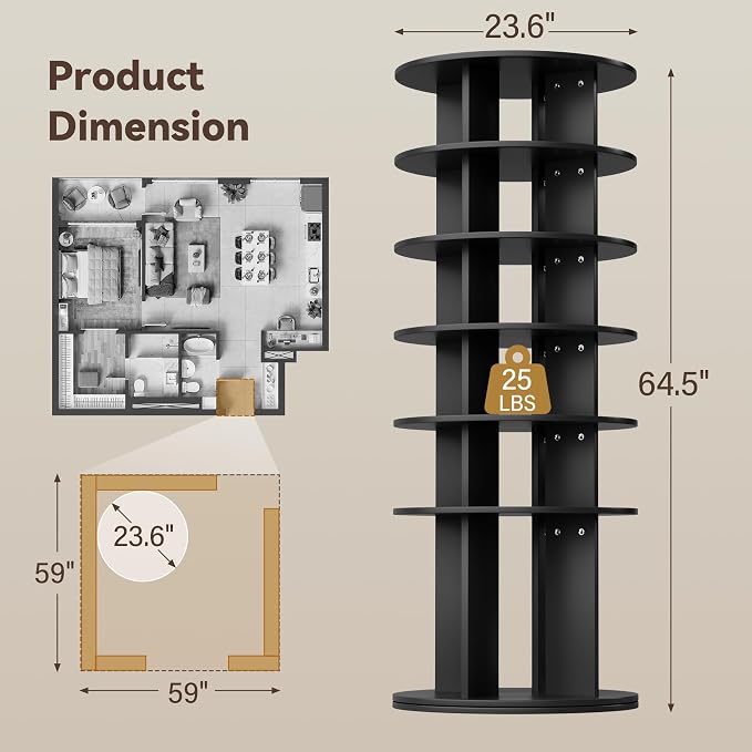 YESHOMY 6-Tier Rotating Shoe Rack Tower, 360° Spinning Vertical Shoe & Handbag - Image 5
