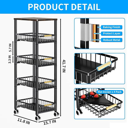 Fruit Vegetable Storage Basket for Kitchen, 5 Tier Large Pull-Out Metal Wire - Image 5