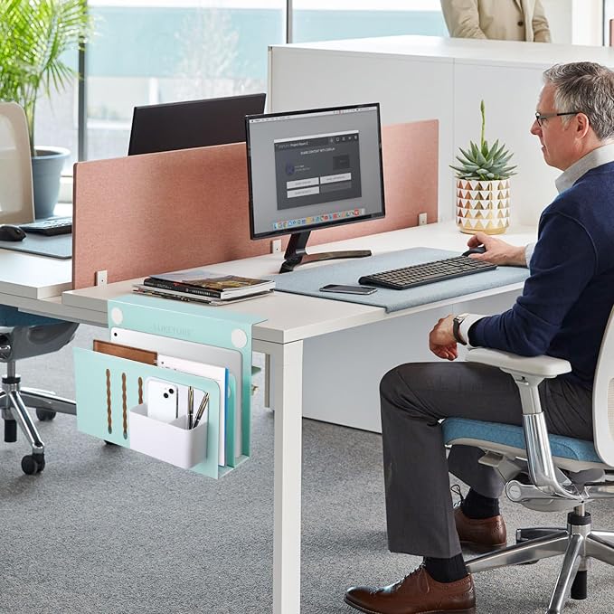 LUKETURE Desk Side Storage, 2 Tie Laptop Holder No Drill Clamp On Organizer | - Image 8