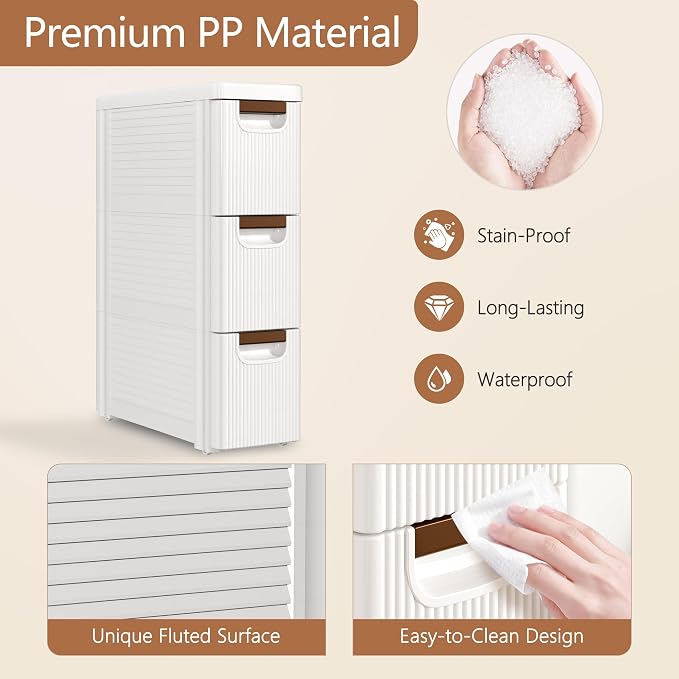VECELO 3-Drawer Narrow Bathroom Storage Cabinet, Mobile Plastic Slim Rolling - Image 7