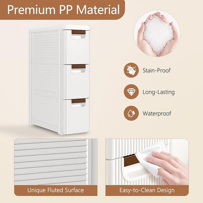 VECELO 3-Drawer Narrow Bathroom Storage Cabinet, Mobile Plastic Slim Rolling - Image 7