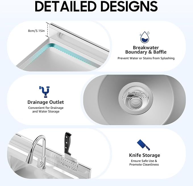 Freestanding Commercial Utility Sink, 47.2 * 23.6 * 31.5in Industrial Kitchen - Image 7