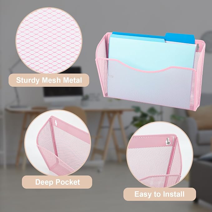EASEPRES 3 Single Pocket Mesh Hanging File Organizer, Vertical Wall Mounted - Image 3