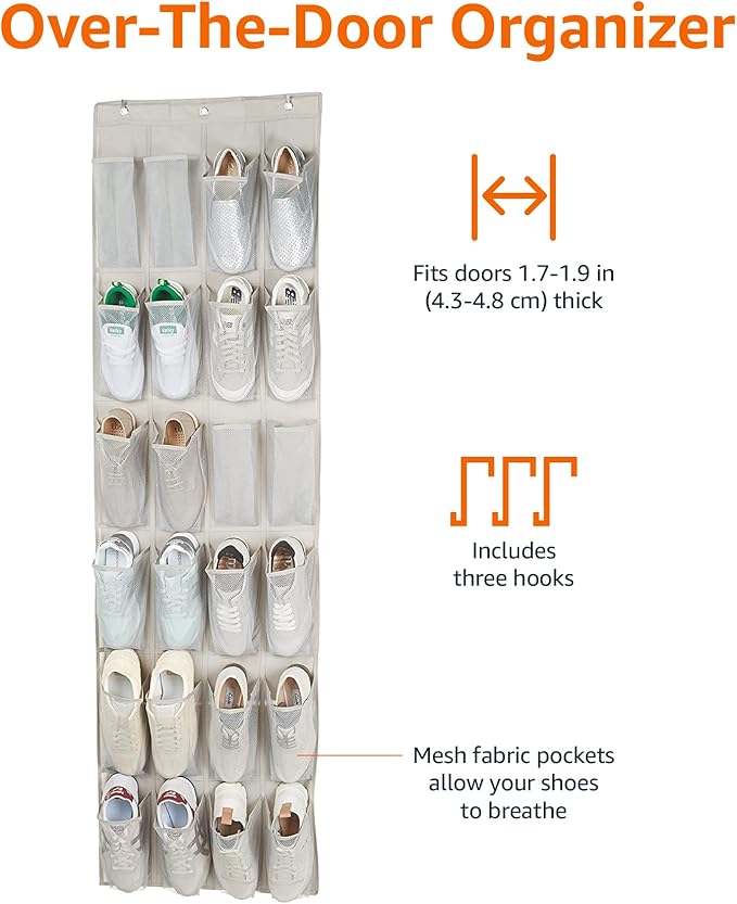 Amazon Basics 24 Medium Mesh Pocket Over-the-Door Hanging Shoe Organizer - Image 2