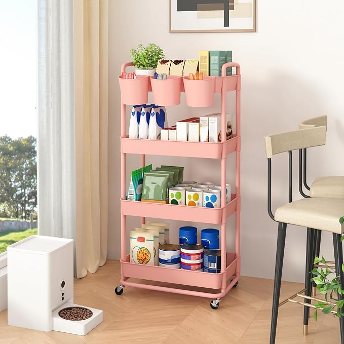 JIUYOTREE 4-Tier Plastic Rolling Storage Cart Utility Cart - Image 4