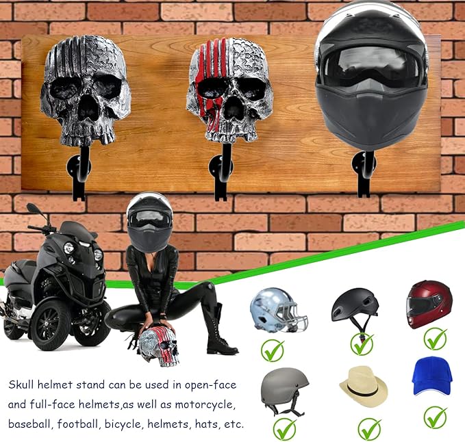 Helmet Holder, Skull Helmet Holder Wall Mount Helmet Rack - Image 5