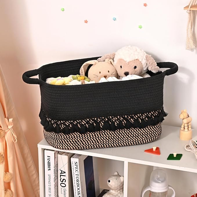2 Pack Storage Basket for Shelves, Boho Cotton Rope Storage Bins - Image 5