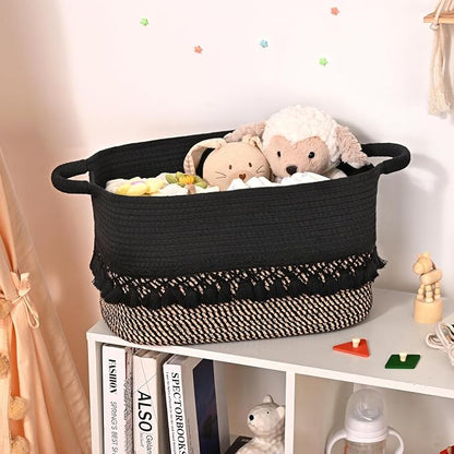 2 Pack Storage Basket for Shelves, Boho Cotton Rope Storage Bins - Image 5