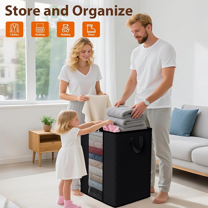 SpaceWhisper 4 Pack 100L Clothes Storage, Foldable Thick Fabric Blanket Storage - Image 4