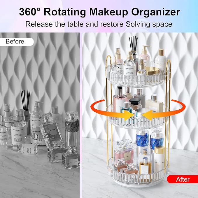 GTI 360°Rotating Makeup Organizer, 3 Tier Large Capacity Perfume Cosmetics - Image 4