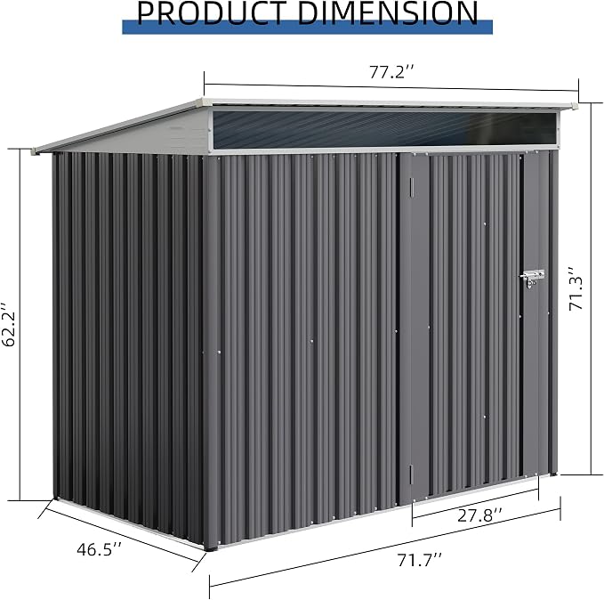 JY QAQA 6x4 FT Metal Outdoor Garden Storage Shed, Waterproof Metal Garden Sheds - Image 2