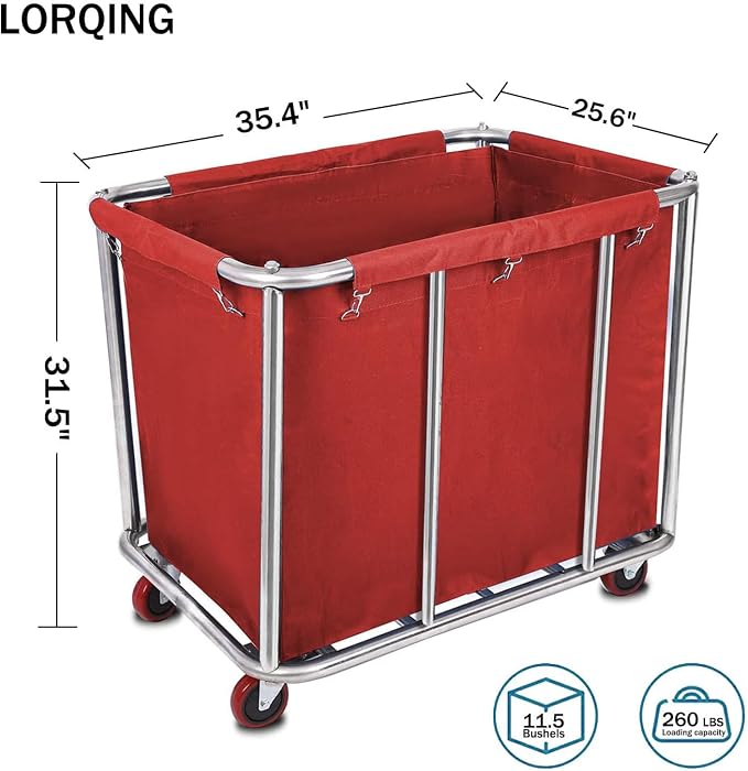 10 Bushels Laundry Cart Commercial/Home, Heavy Duty Large Stainless Steel - Image 5