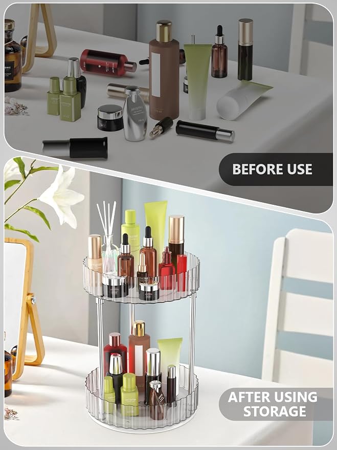 Makeup Organizer, 360° Rotating Makeup Organizer, 2-Tier Round Rotating - Image 6