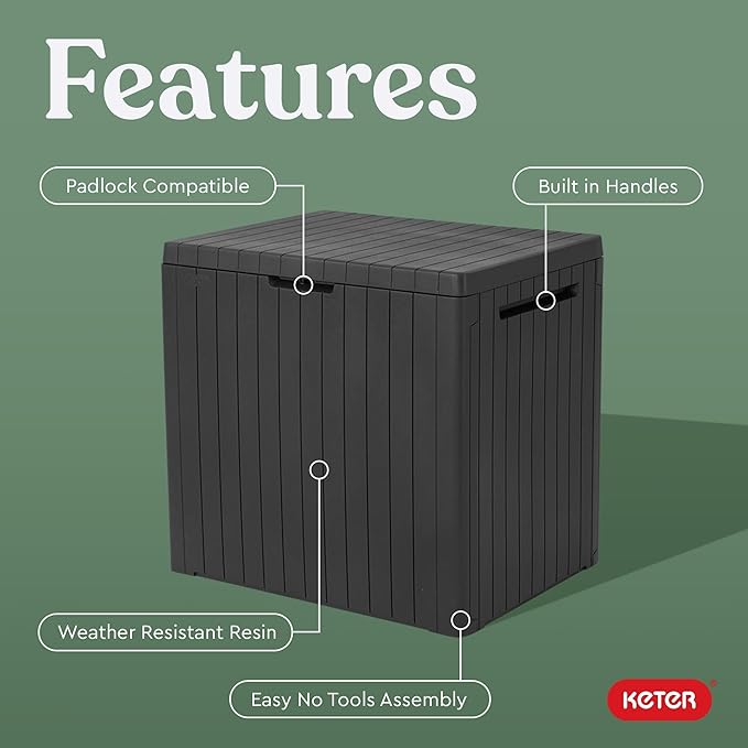 Keter City 30 Gallon Resin Outdoor Storage Box and Patio Furniture Side Table - Image 3