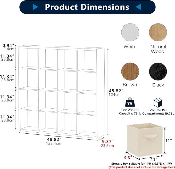 16 Cube Storage Organizer Bookcase, Thick Frame Wood Grain Storage Shelf - Image 2