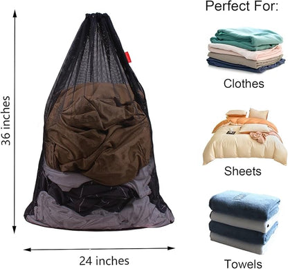 2 Pack Mesh Laundry Bags, 24 x 36 Inches Heavy Duty Drawstring Bag, Travel and - Image 2