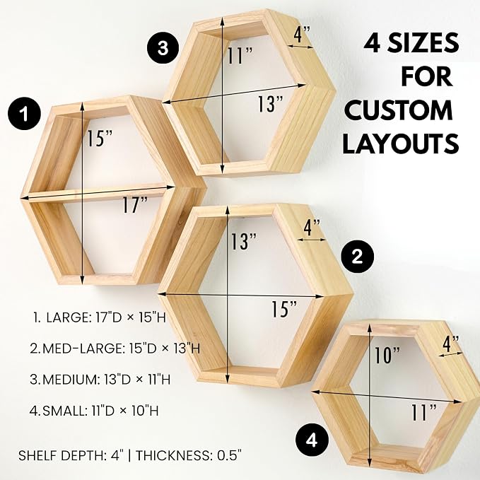Hexagon Floating Shelves Set of 4 - Image 4
