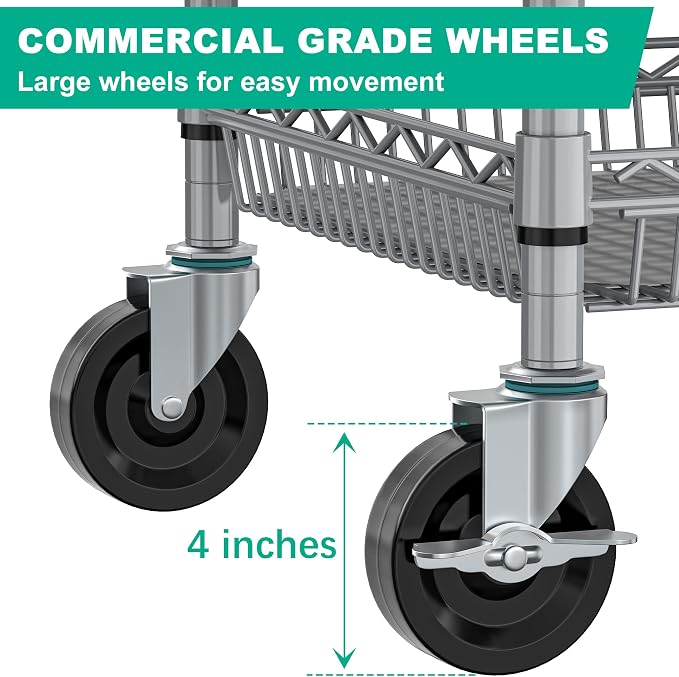 Rolling Cart with Wheels, Heavy Duty 3 Tier Metal Utility Cart 990lbs Capacity - Image 3
