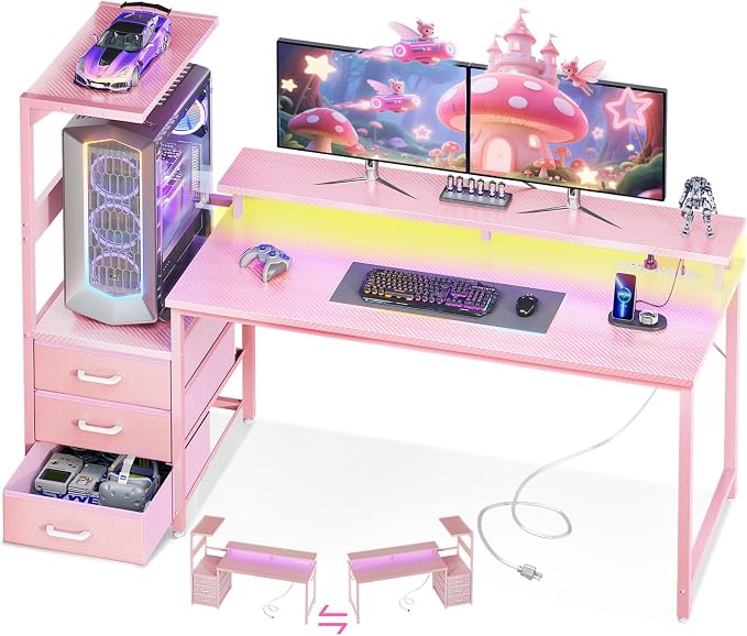 AODK 59 Inch Gaming Desk with USB Charging Ports & LED Light- Reversible by AODK