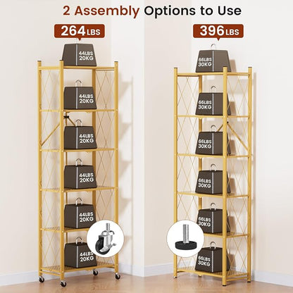 ALANNG 73.6 Inch Folding Bookshelf, 6 Tier Metal Bookcase and Bookshelves | - Image 8