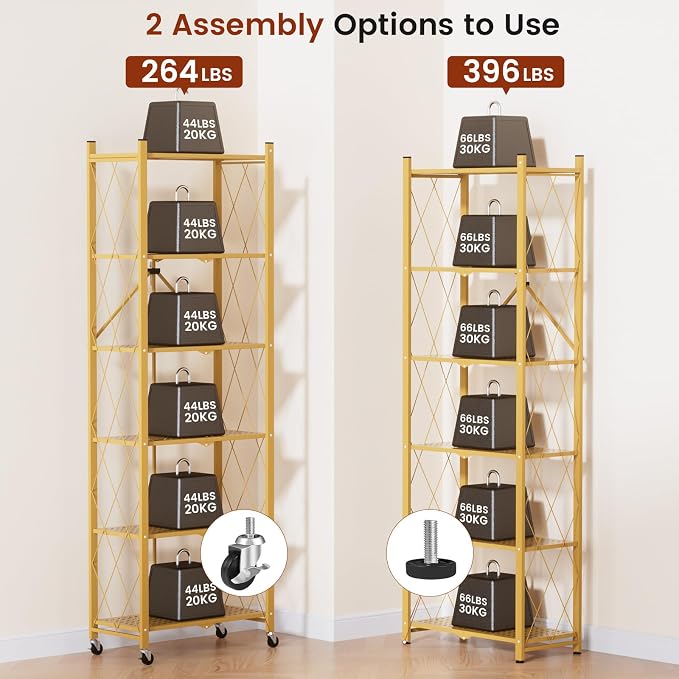ALANNG 73.6 Inch Folding Bookshelf, 6 Tier Metal Bookcase and Bookshelves | - Image 8