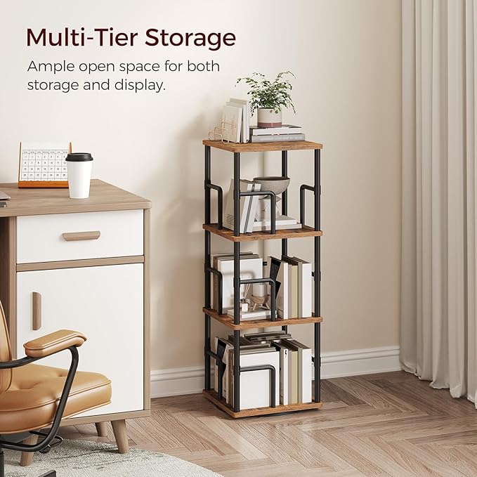 MAHANCRIS 3-Tier Rotating Bookshelf, Freestanding Corner Bookshelf, 360° - Image 5