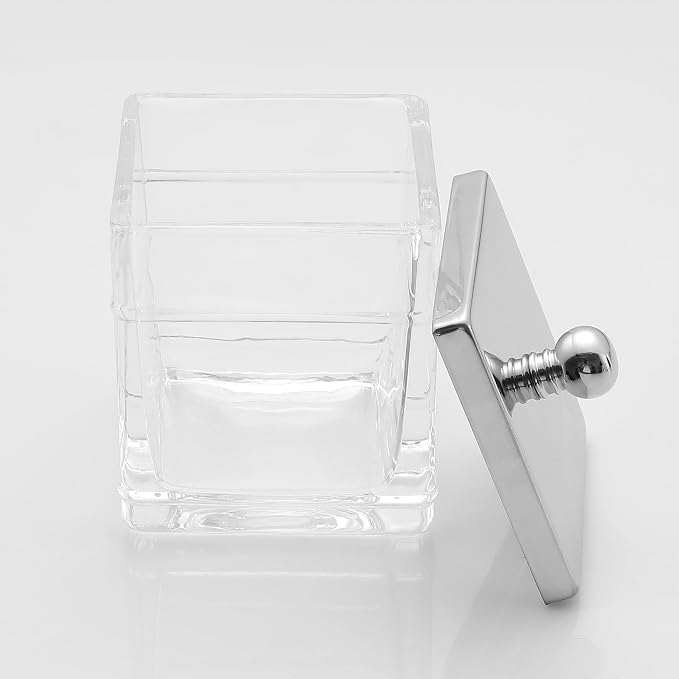 Glass Cotton Jar Holder 2 Pack– Silver/Chrome Lid, Elegant Bathroom Storage - Image 5
