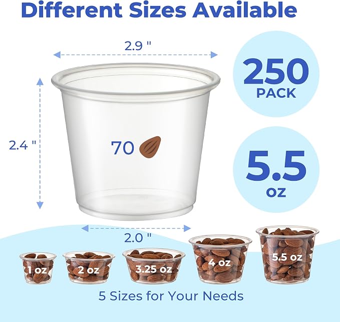 Fit Meal Prep 250 Pack 5.5 oz BPA Free Condiment Cups No Lids, Disposable Jello - Image 3