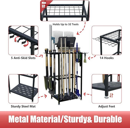 Garden Tool Organizer, 3-Tier Metal Yard Tool Rack - Image 4
