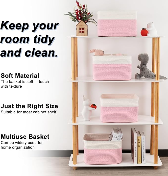 4 Pack Storage Baskets for Organizing, Woven Baskets for Shelves - Image 3