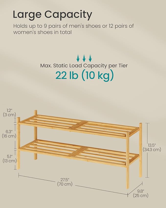 SONGMICS Bamboo Shoe Rack for Closet, Stackable Shoe Oragnizer - Image 3