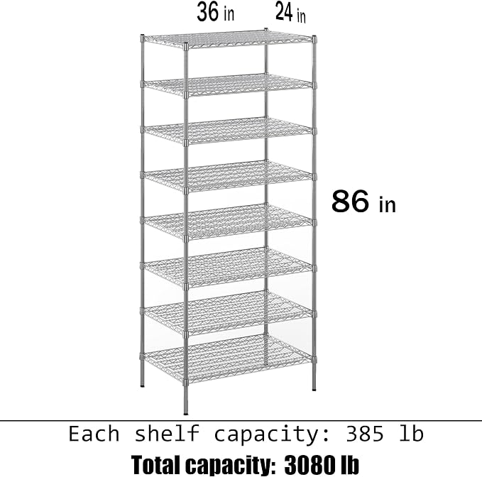 24" Deep x 36" Wide x 86" Height Wire Shelving Kit | 8-Tier | NSF Commercial - Image 3