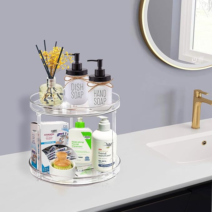 2 Tier Lazy Susan Bathroom Organizer, 9.25Inch Clear 360 Rotating Makeup - Image 4