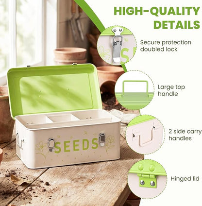 Seed Storage Organizer with Lid, Metal Seed Bin Seed Packet Container with 100 - Image 5