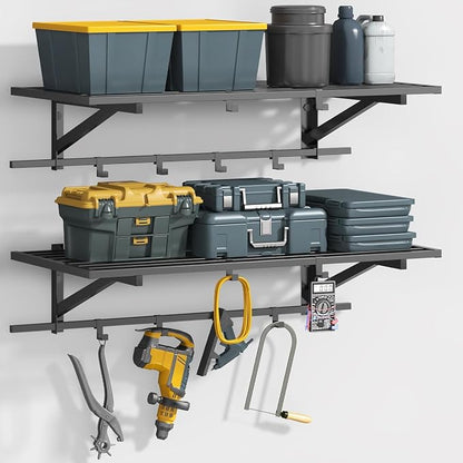 2-Pack 2x4ft Garage Shelving Wall Mounted, Heavy Duty Garage Storage Shelves by Unknown
