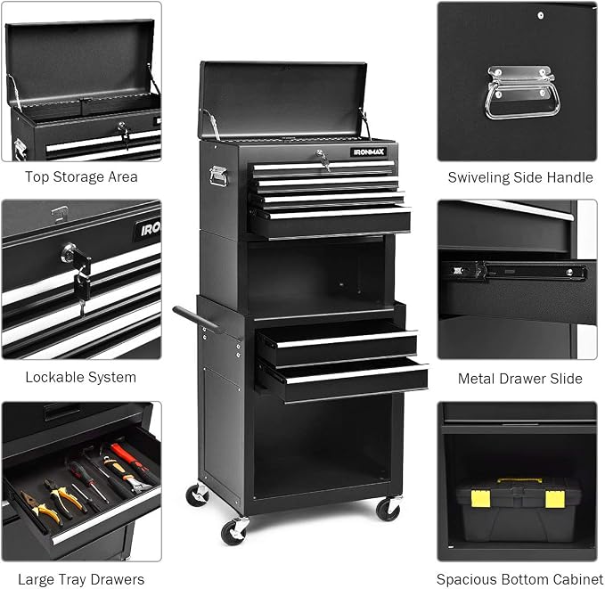 Goplus Tool Chest, 3-in-1 Rolling 6 Drawers Tool Cabinet - Image 7