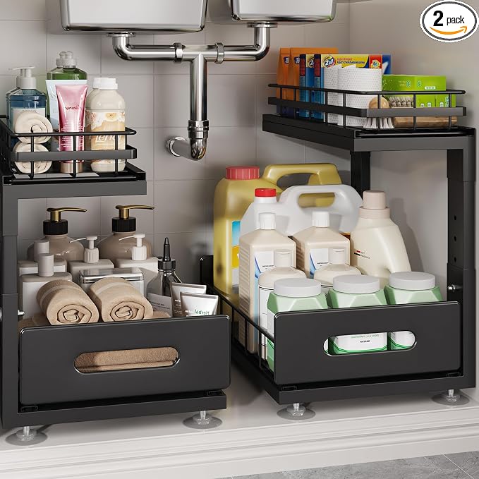 Under Sink Organizer Upgrade To Professional Rails, 2-Tier Dual Pull Out by UnderSinkOrganizer